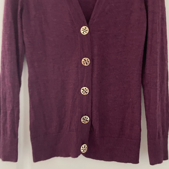 Tory Burch Simone Merino Wool Logo Button Cardigan Sweater Quiet Luxury - Picture 8 of 8